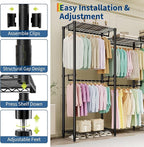 Heavy Duty Clothes Rack,Load 1433LBS Garment Rack Portable Closet,Free Standing Closet Organizers and storage with Adjustable Shelves, Hanging Rods, Dividable Black 76.5"H x 67.6"L x 15.5"W