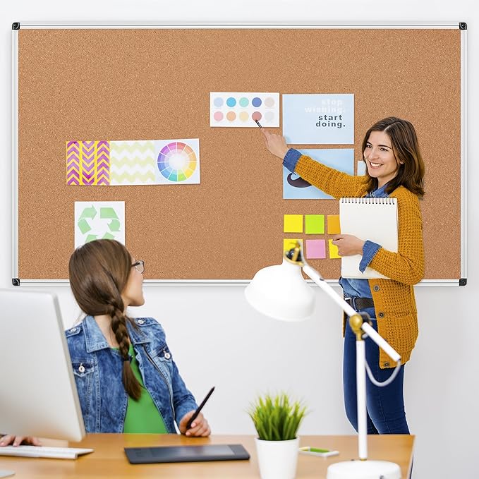 Extra Large Cork Bulletin Board 96" X 48", Silver Aluminum Framed 8'x4' Corkboard for Wall, Wall Mounted Notice Pin Board with 18 Push Pins for School, Home & Office