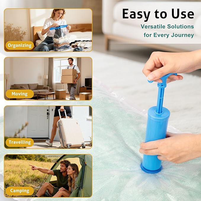 8 Pack Medium Travel Vacuum Storage Bags, Portable Vacuum Seal Bags for Clothing Travel with Pump, Space Saver Bag for Luggage Suitcases Clothes Bedding Seasonal Storage