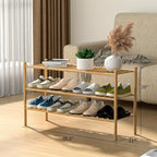 3-Tier Bamboo Long Shoe Rack, Free Standing Wood Shoe Shelf Storage Organizer for Closet Entryway Stackable 35"x11"x20" (Natural)