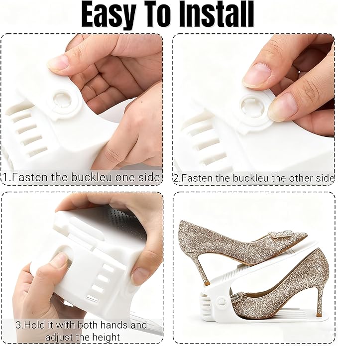 24 Packs Shoe Slots Organizer, Adjustable 4 Level Shoe Stacker, Double Layer Stack Shoe Holder, White Plastic Shoes Space Saver, Thickening Shoe Rack Holder for Closet Organization