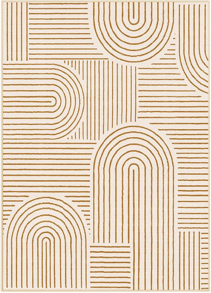 Lahome Abstract 10x14 Area Rugs for Living Room Bedroom, Soft Large Washable Rugs, Ultra-Thin Non-Slip Modern Dining Room Rug Non-Shedding Accent Carpet for Office, Orange