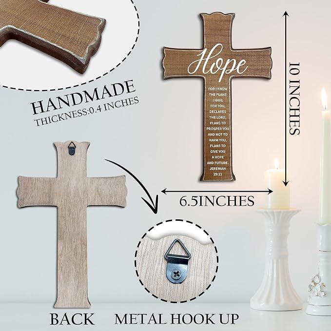 dsjaidh Cross Wall Decor - Wood Color Scripture Wooden Cross For Wall - Rustic Wooden Hanging Signs Easter Decor for Home Office Church Baptism - Christian Gifts for Men Women (Hope) - A04