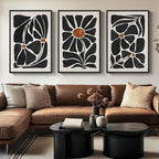Large Framed Boho Floral Wall Art for Living Room, 3 Piece Mid-Century Modern Abstract Botanical Canvas Painting Prints Artwork for Walls, Black and White Flowers for Bedroom Hallway Office, 24x36