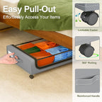 GoMaihe Under Bed Storage with Wheels: 48L Underbed Storage Containers with Lids - Rolling Bins for Shoes Clothes in Dorm Bedroom - Metal Drawers Easy Pull-out Grey 2-Pack