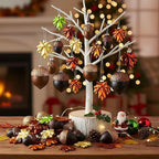Soaoo 30 Pcs Acorn Hanging Ornaments for Winter Tree Maple Leaves Plastic Hanging Pendant Small Winter Decorations for Home Table Fireplace Party Decor(Matte Style)