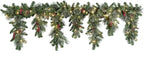 Haute Decor 6 Foot Christmas Pre-lit Holiday Swag for Fireplace Mantels with 100 Energy-Efficient Soft White LED Lights, Faux Berries, Real Pinecones and Built-in Timer
