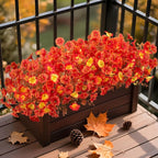 Fake Flowers Artificial for Outdoor Decoration Autumn Silk Flower UV Resistant, 12 Bundles Faux Morning Glory with Eucalyptus Greenery for Indoor Garden Planters Patio Window Home Decor, Mix