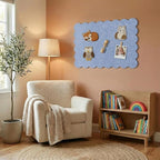 Scalloped Felt Board 36x24 Inches - Self-Adhesive Foldable, with 30 Pushpins, Cork Board Alternative - Decorative Pin Board for Wall, Home, Office & School (Light Blue, 36"x 24")