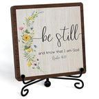 Inspirational Christian Desk Decor, Be Still And Know That I Am God Rutsic Sign, Desk Decorations For Office Home Living Room Bathroom, Eucalyptus Shelf Decor, Wooden Plaque With Stand (04)