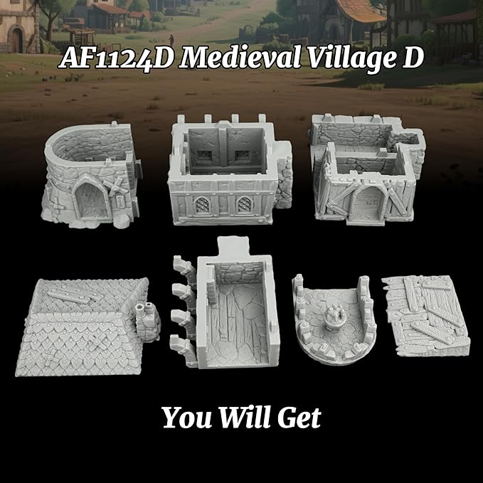 Stone and Timber Dwelling RPG Terrain – 1:64 Scale Unpainted Tabletop RPG Game Scenery for Trench Crusade, Building Blocks for Adults & Map Props – Medieval Village D AF1124D