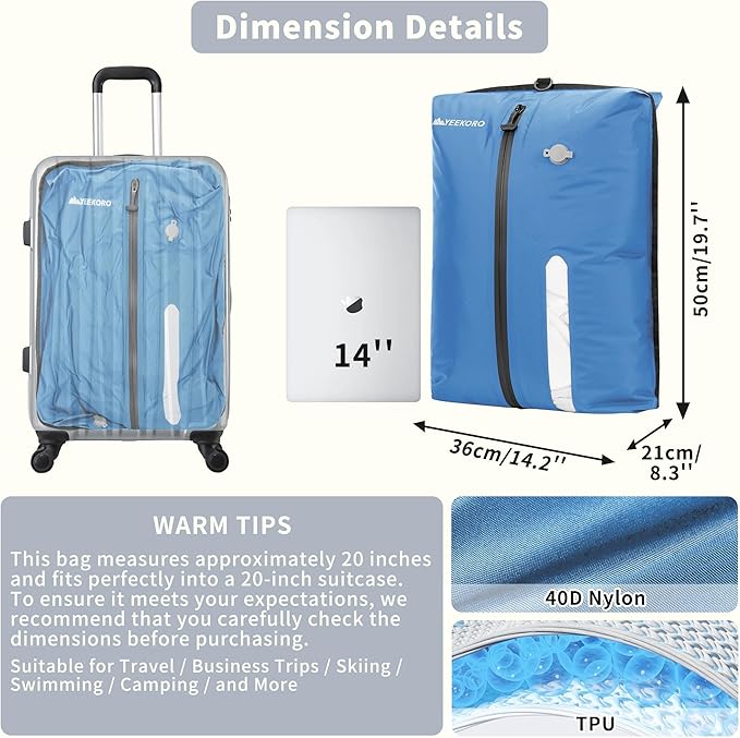 Vacuum Bag for Travel, Professional IPX8 Waterproof Reusable Vacuum Compression Bags for Travel Suitcases, Durable Space Saver Bag(2 PACK,With Pump)