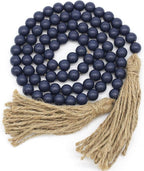 Farmhouse Decor Beads 59in Wooden Bead Garland with Tassels Rustic Coastal Room Accent Halloween Decorations for Home Wall Hanging Kitchen Island Table Mantle Shelf Country Decor, Navy Blue