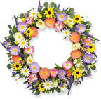 VioletEverGarden Spring Wreaths for Front Door 22 Inch Spring Wreath 6 Colors Summer Wreath with Lavender Daisy and Eucalyptus for Indoor Outdoor Holiday Celebration