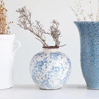 Creative Co-Op DF2720 8" H Terracotta Floral Transferware Pattern & Crackle Finish Vase, Blue