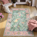 Lahome Botanical Birds Washable 3x5 Pink Living Room Bathroom Rugs for Entryway, Vintage Soft Non Slip Indoor Throw Carpet for Nursery Bedroom Classroom