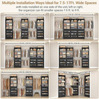 Aheaplus Closet System with 12 Drawers, 8.5-11.5Ft Wood Closet Organizer System with 4 Hanging Rods & 3 Towers, 4Ft & 6Ft L-Shaped Walk-in Closets Wardrobe Organizer Clothes Rack, Set of 3, Black1