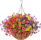 Artificial Fake Hanging Flowers Plants Basket for Outdoor Spring Decoration, Faux Silk Daisy Outside Indoor UV Resistant Look Real Yard Patio Front Porch Garden Balcony Home Decor(Mix3)