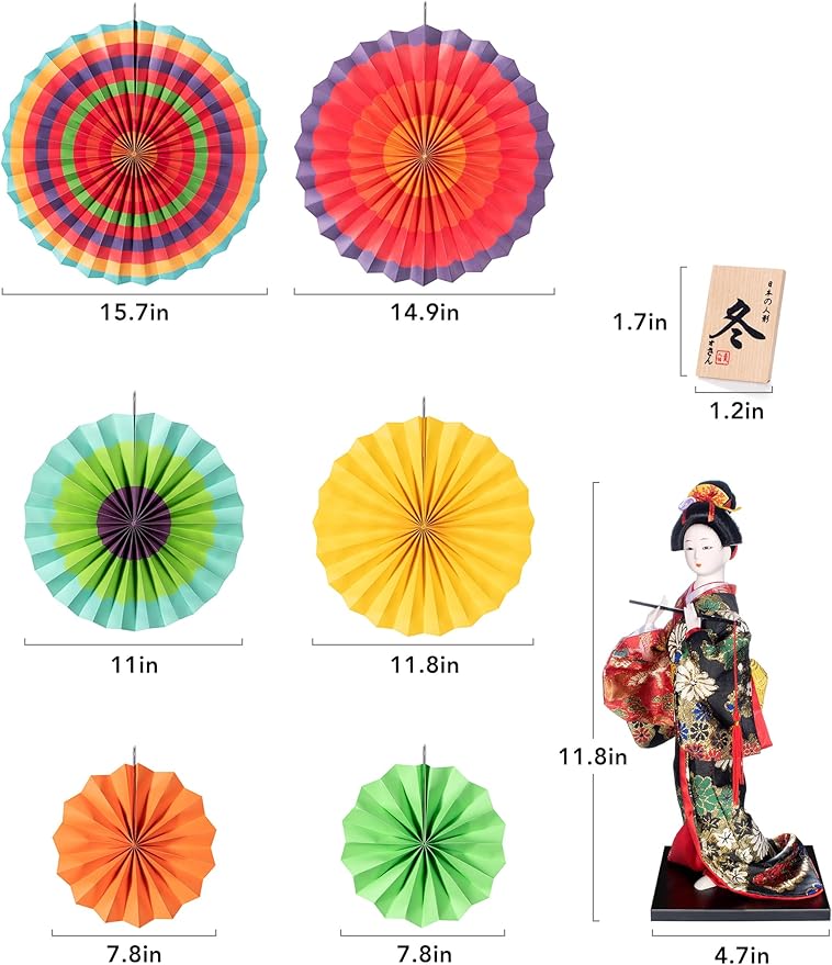 ALAMIYA Home Decoration Asian Japanese Geisha Kimono Doll Collectible Figurine Gift with Paper Fan