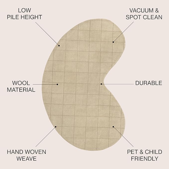 JONATHAN Y Bean Grid Handwoven Wool Beige/Light Brown Shaped Indoor Area Rug, 6x9, Modern, Plaid, Easy-Cleaning for Living Room, Bedroom, Kitchen, Pet Friendly, Non-Shedding (GST104A-6)