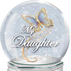 Daughter, You are Strong, Beautiful & Loved Mirrored Musical Glitter Globe with Enameled Butterfly