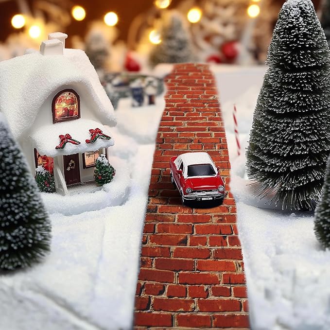 Iceyyyy 4 Pcs Christmas Village Red Brick Road-47.2 x 4.7 Inch Cuttable Christmas Village Landscape Road-Miniature Xmas Villages Accessories for DIY Home Garden Street Landscape Decorations