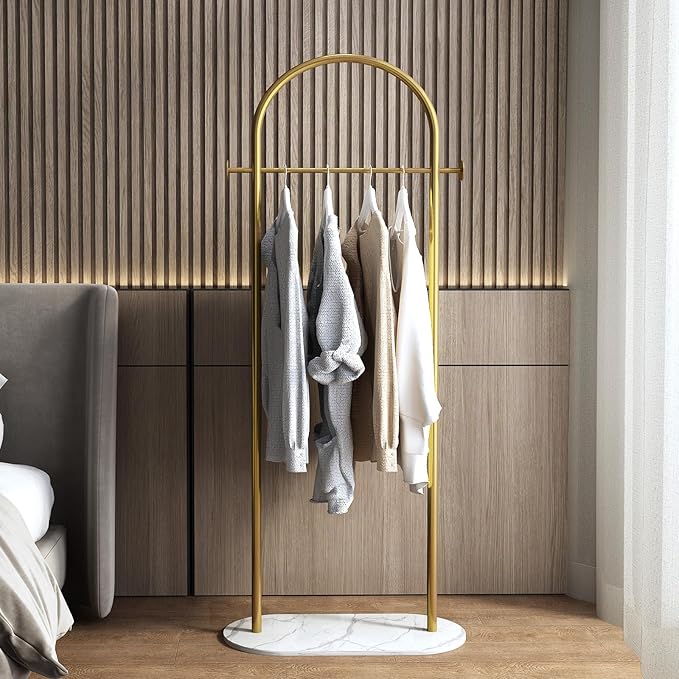 Freestanding Clothing Rack with Marble Base,Modern Gold Arch Garment Rack for Small Spaces,Sturdy Metal Coat Rack,Clothes Racks for Hanging Clothes in Bedroom,Closet,Entryway,Boutique Display