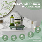 EOSAHR Round Pine Wooden Display Riser - Beaded Wood Riser for Small Plant Stand & Sink Sponge Holder, Perfume Display Stand - Rustic Kitchen Counter Organizer, Boho Chic Room Decor (Green)