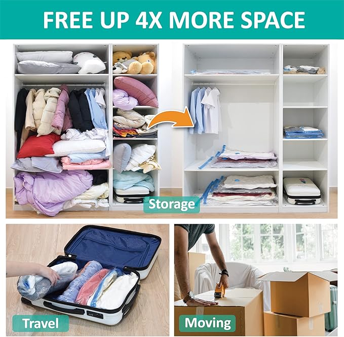 Cozy Essential Vacuum Storage Bags, Compression Space Saver Bags for Clothes, Comforters, Blankets, Pillow, Bedding, Sealer Clothing Storage,16 Combo