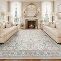 Lessymo Washable 9x12 Area Rug for Living Room, Large Rugs for Bedroom Dining Nursery Room, Soft Non-Slip Vintage Floral Oushak Carpet, Boho Colorful Pastel Farmhouse Decor, Multi/Ivory