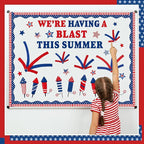 Epakh 4th of July Bulletin Board Decorations Set DIY Patriotic Fireworks Cutouts with Red Blue Crepe Paper Rolls, Independence Day Classroom Decor for Door Wall Summer School Home Supplies