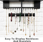 Pinzoveco Hanging Jewelry Organizer Wall Mounted With Wall Jewelry Organizer Holder For Necklaces Bracelet Earrings Ring (Black)