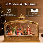 Christmas Snow Globes, 11.4" Nativity Glitter Water Lantern with Song, 6H Timer Battery & USB Powered Music Box for Christmas Decorations Indoor