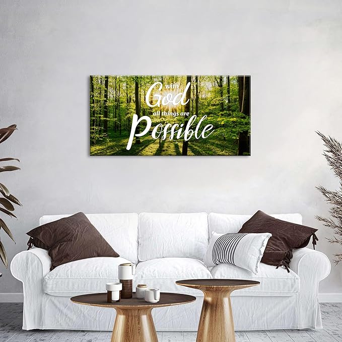 Christian Wall Decor Bible Verse Wall Art With God All Things are Possible Wall Decor Nature Sunrise Forest Painting Religious Canvas Prints Artwork for Living Room Bedroom Home Decoration 20x40"