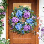 24 Inch Spring Summer Wreaths for Front Door - Blue & Purple Hydrangea Spring Door Wreath, Monet-Inspired Floral Decor with Hydrangea and Clematis for French Country, Spring and Summer, Indoor Outdoor