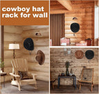 Cowboy Hat Rack for Wall,2 Pack Wooden Hat Holder,with Satin Finish Hat Hooks,Non-Damage Brim Design Can Keeps Original Shape of Hat, for Western Hat Organizer (Walnut Wood)