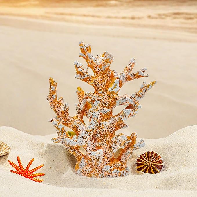 Etlemonde Beach Coastal Decor Coral Reef Home Decor Coral Statue Sculpture Home,Desk,Bathroom,Desktop Shelf Statue,Marine Themed Gifts (Golden Orange Coral)