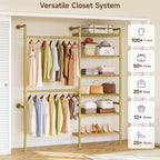 ONBRILL H2 Wall Mounted Clothing Rack, Expandable Industrial Pipe Clothes Rack Garment Racks for Hanging Clothes, Heavy Duty Closet Organizers and Storage in Closet System, Gold