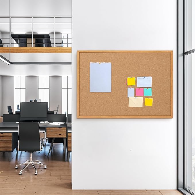 Cork Board Bulletin Board 30 x 42, Oak Framed 4x3 Corkboard, Office Board for Wall Decor, Large Wall Mounted Notice Pin Board with 15 Push Pins for School, Home & Office