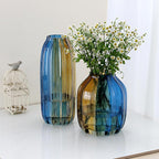 Christmas Flower Glass Vase Blue Gold Two-Toned Floreros Unique Decorative Vase 12.0" Vases Decorations for Centerpieces, Home Decor,Bouquet,Holiday Table
