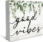 SRADMO Botanical Eucalyptus Leaves Wood Box Sign Desk Decor, Rustic Eucalyptus Leaves Wooden Block Box Sign Decoration For Home Shelf Table Office Decor 6x6 inches