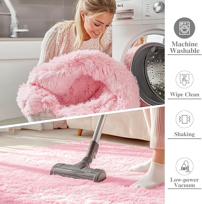 OLANLY 9x12 Machine Washable Large Area Rugs for Living Room, Bedroom, Soft Fluffy Shaggy Bedside Rug, Indoor Floor Carpet for Kids Girls and Boys, Dorms, Nursery, Home Decor Aesthetic, Pink
