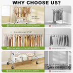 Raybee 76''W Clothes Rack, Heavy Duty Clothing Rack Load 450 LBS, Lockable Wheels & Adjustable Height, Garment Rack for Bedroom, Laundry Room, Closet