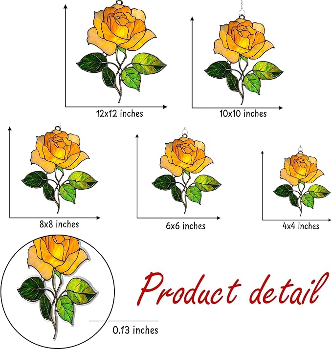 Rose Flower Acrylic Suncatcher, Flower Suncatchers for Window Hangings, Stained Glass Effect Garden Decor, Gift for Mother's Day, Mom, Grandma, Wife, Women