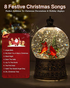 Christmas Cardinal Snow Globe Light up Lantern with 8 Songs, 6.99" Christmas Snow Globes for Kids Adults, 6H Timer & Dual Power, Snowglobes Christmas Decorations Indoor, Gifts for Women Men