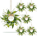 6 PCS Spring Summer Eucalyptus Kitchen Cabinet Wreaths Small Artificial Green Eucalyptus Leaf Wreath for Front Door with Ribbon Boxwood Mini Wreath for Porch Wall Window Farmhouse Wall Home Decor