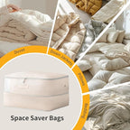 DIMJ 66L Comforter Storage Bag - 3 Pack Space-Saving Self-Compression Bags for Blankets, Duvets, Pillows, Bedding, and Down Jackets with Clear Window and Handle
