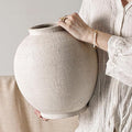 White Ceramic Vase - Large 12.5 Inch Round Floor Vase for Centerpieces, Farmhouse Rustic Minimalist Home Decor (Sandstone White)