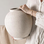 White Ceramic Vase - Large 12.5 Inch Round Floor Vase for Centerpieces, Farmhouse Rustic Minimalist Home Decor (Sandstone White)