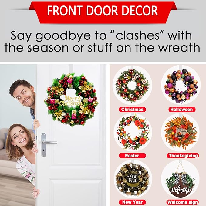 Clear Wreath Hanger Hooks, 15 in, 2 Pack Non Scratch Over The Door Hooks, Fall Halloween Christmas Decorations Indoor Outdoor, Welcome Sign for Front Door Decor